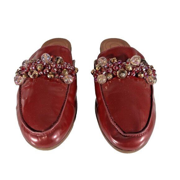 FitFlop Serene Deco Fire Red Patent Leather Embellished Mules Women’s 8 - Picture 1 of 12